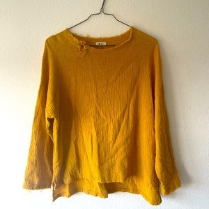 yellow silk blend long sleeve top